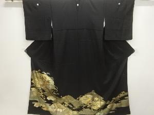 作家物　本金箔地紙に平安人物模様刺繍留袖（比翼付き）